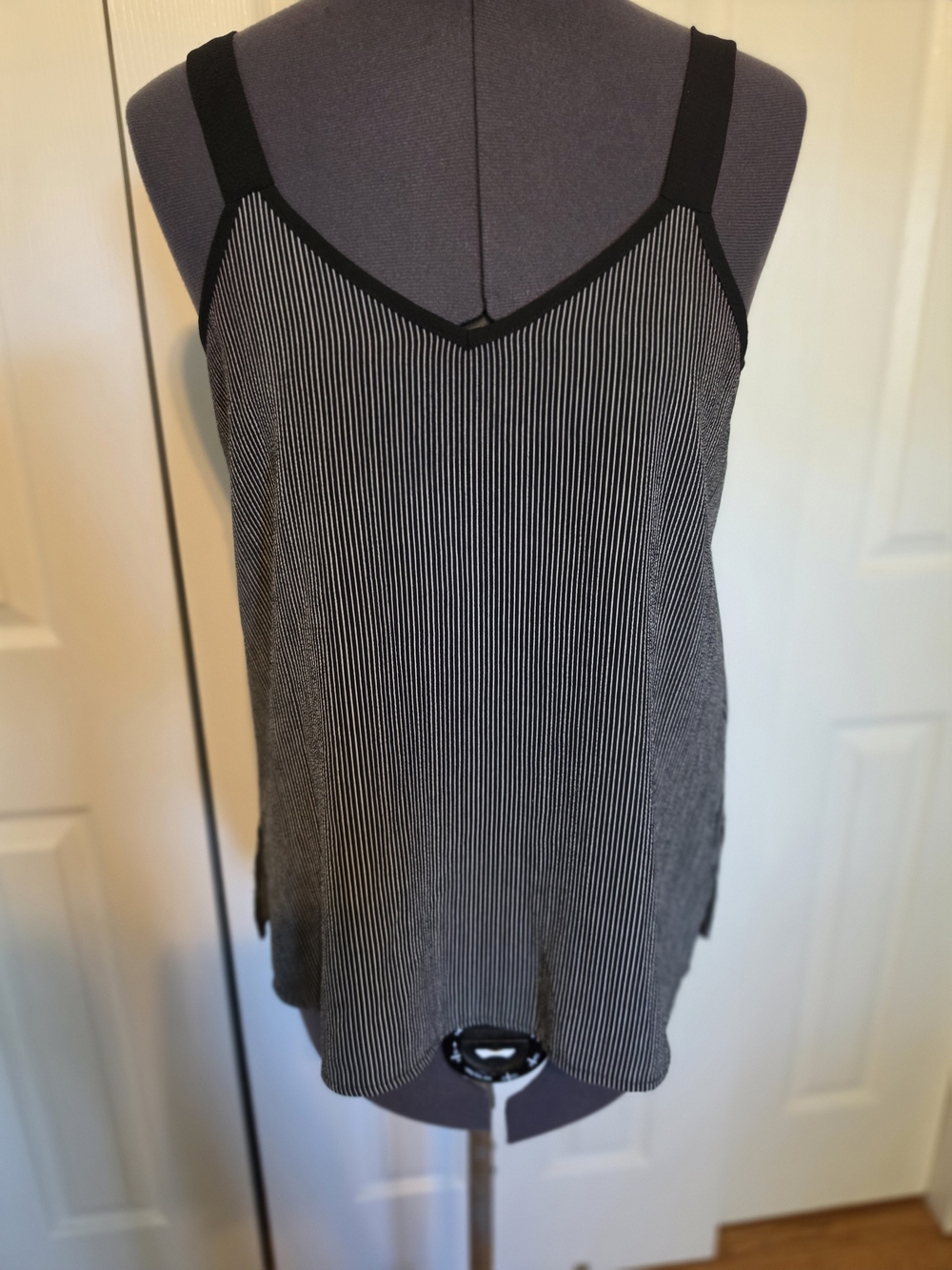 bobeau Black and White Pinstripe V-Neck Camisole